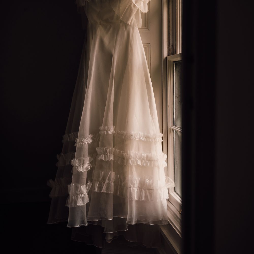 Halfpenny London Mayfair dress with ruffle sleeves for Cornwall garden wedding