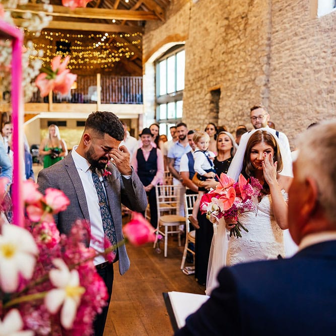 Bride & groom become emotional during ceremony for Priston Mill wedding 