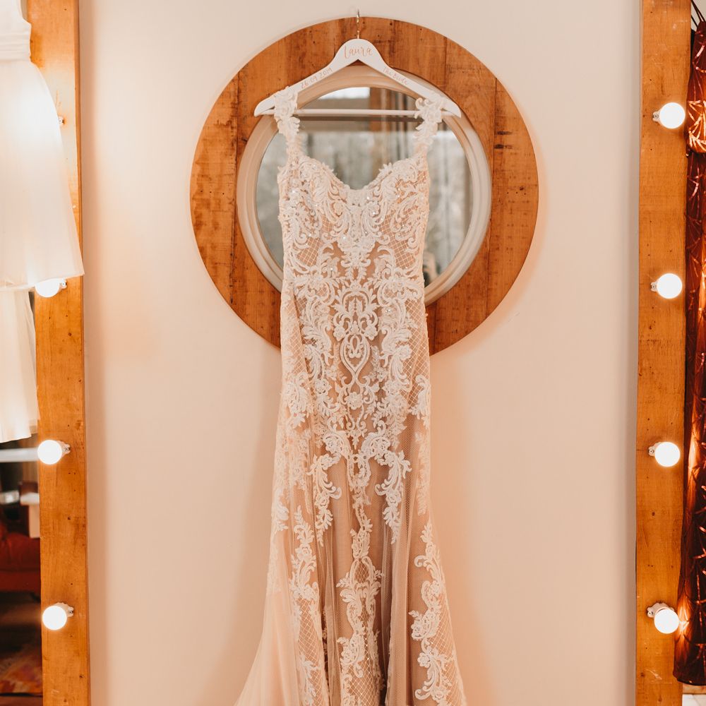 Abbie Maggie Sottero lace wedding dress for autumn wedding at Millbridge Court