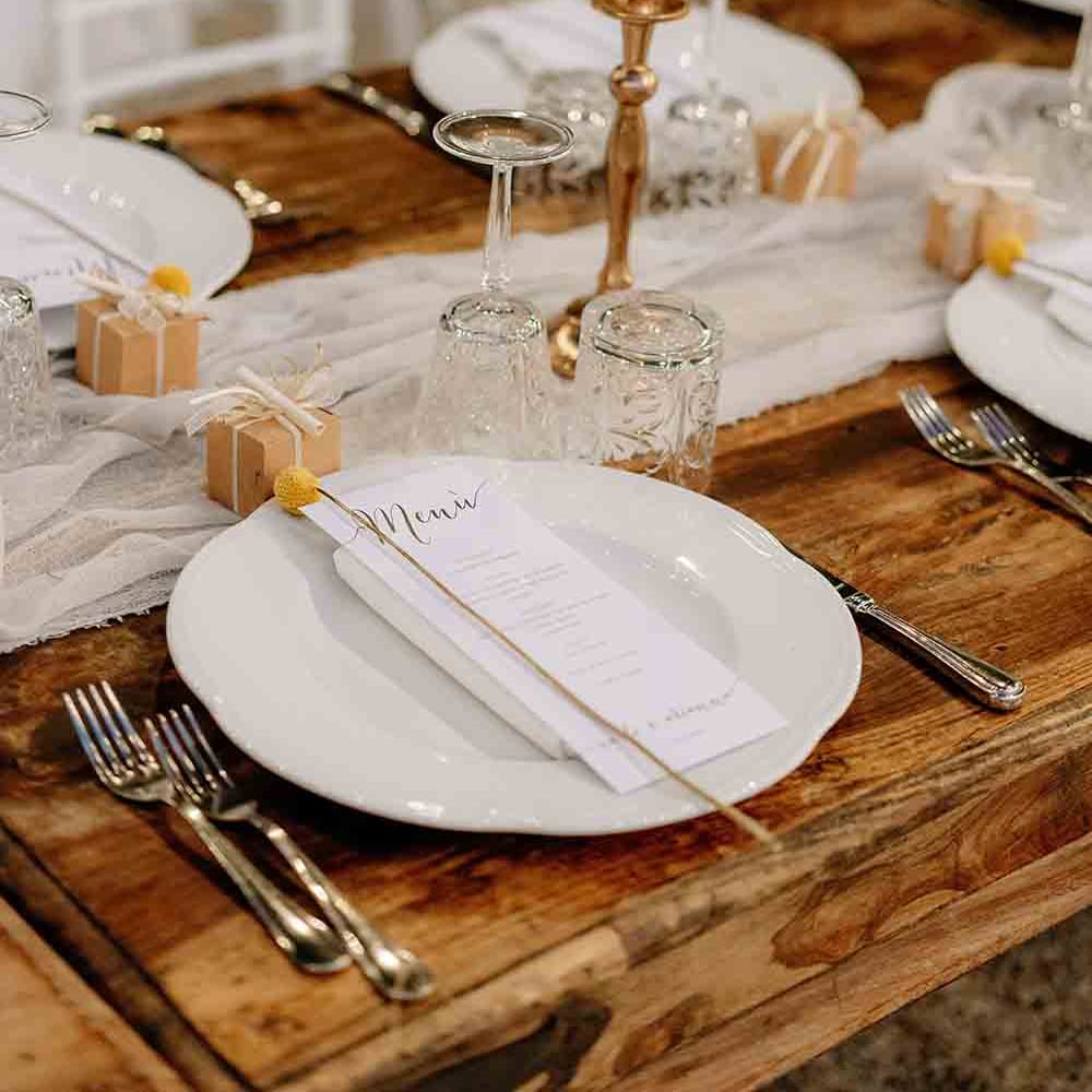 Wedding place setting at romantic Italian wedding