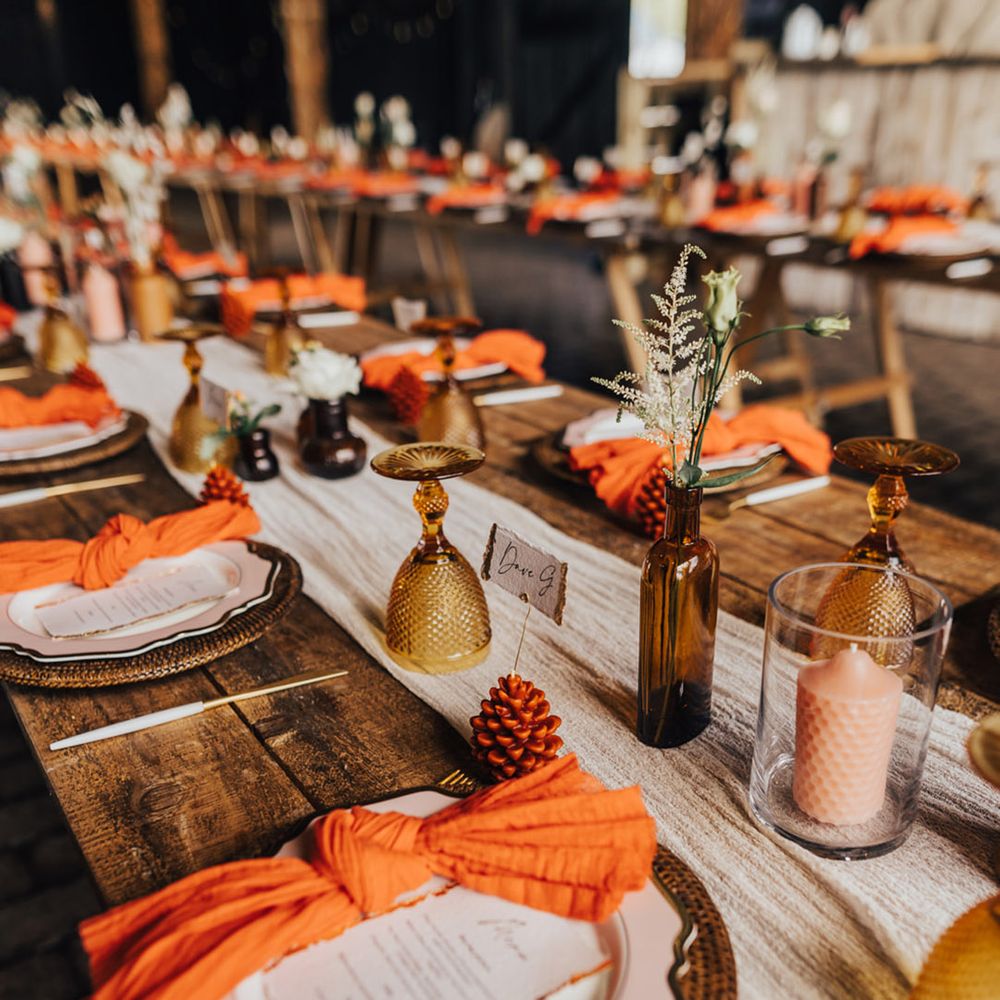 Autumnal colour dinner place settings 