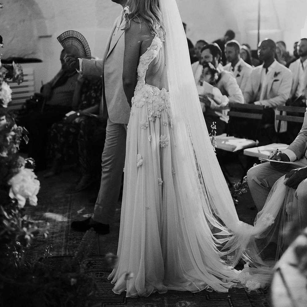 Bride and groom stand for the wedding ceremony 