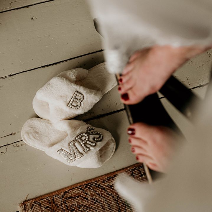 Fluffy slippers with embellished personalisation