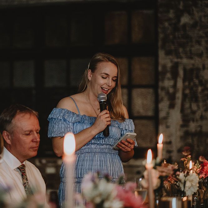 Bride's sister gives speech during relaxed reception at Scale Liverpool 