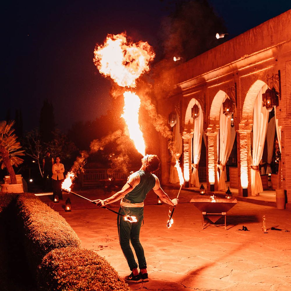Fire breather wedding entertainment for the destination wedding in Marrakech 