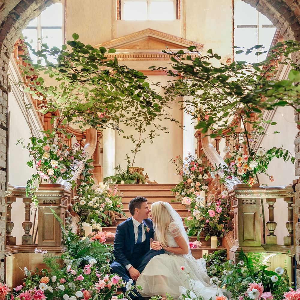 The Grange, Hampshire wedding venue decorated with pink wedding flowers
