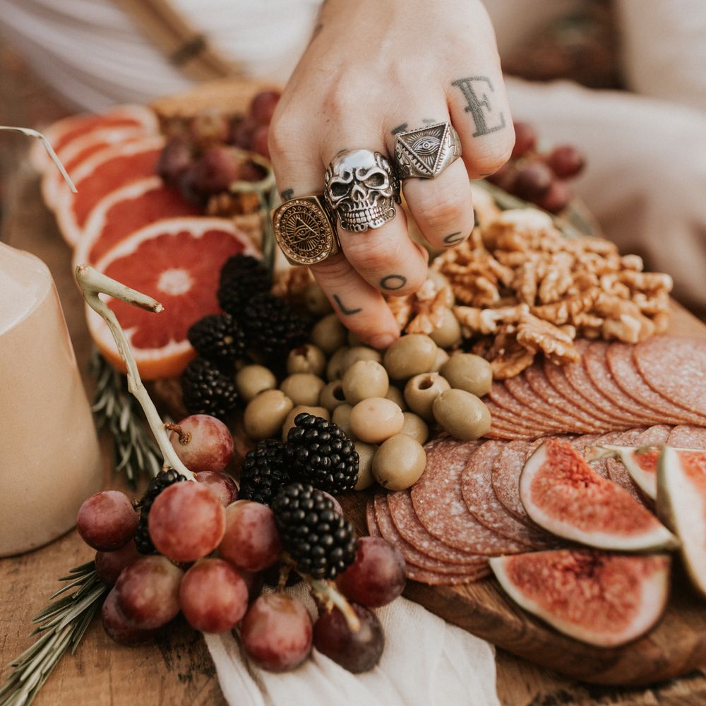 Grazing plate with olives and walnuts 