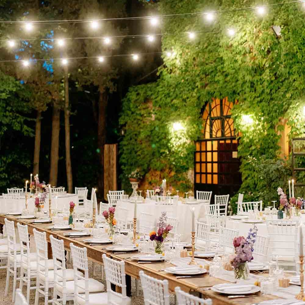 Festoon lighting for wedding breakfast 