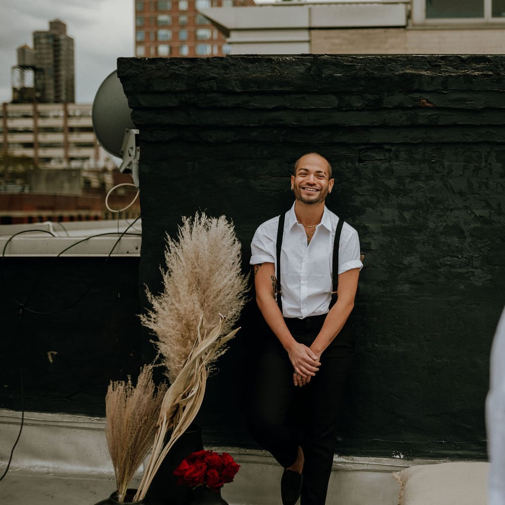 Pampas grass decor for intimate rooftop wedding