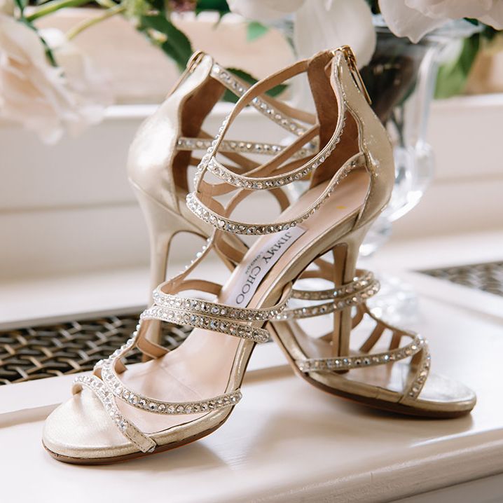 Gold Jimmy Choo wedding shoes with studded gems 