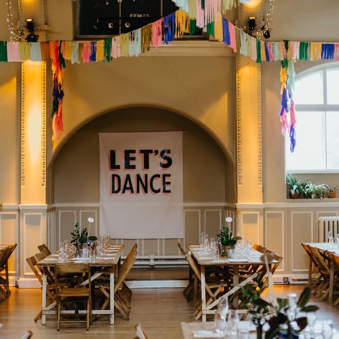 Giant Let's Dance retro wedding sign at DIY wedding 