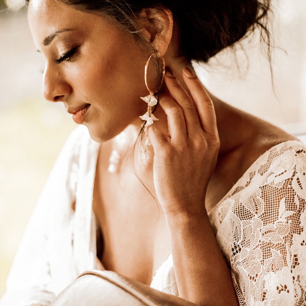 Indian bride wearing hoop earrings 