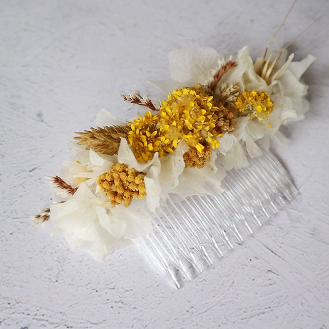 Hair slide with mustard and yellow dried flowers