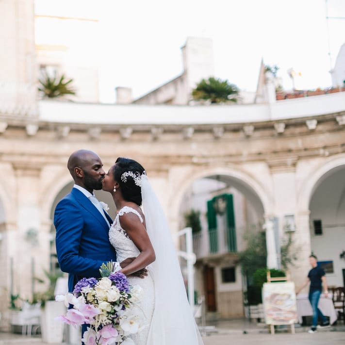 Bride and groom kissing at Puglia Italy wedding