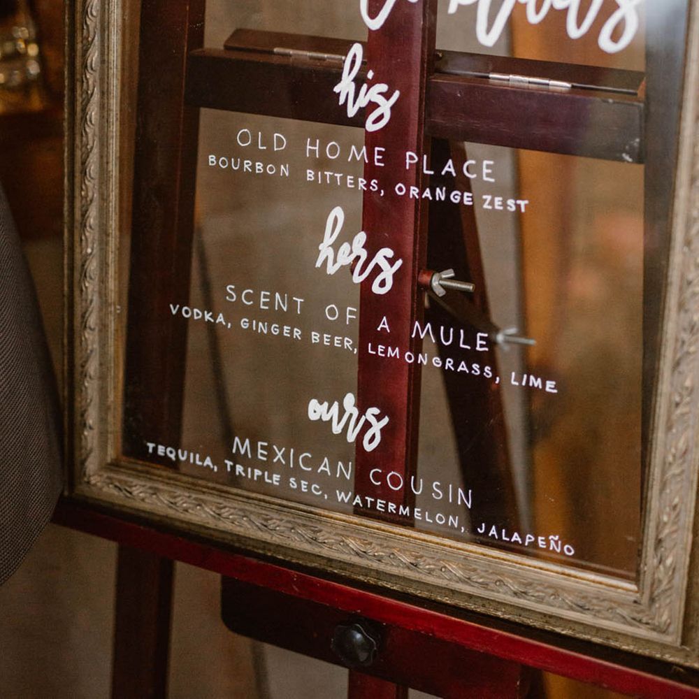 Clear gold vintage photo frame cocktail menu sign