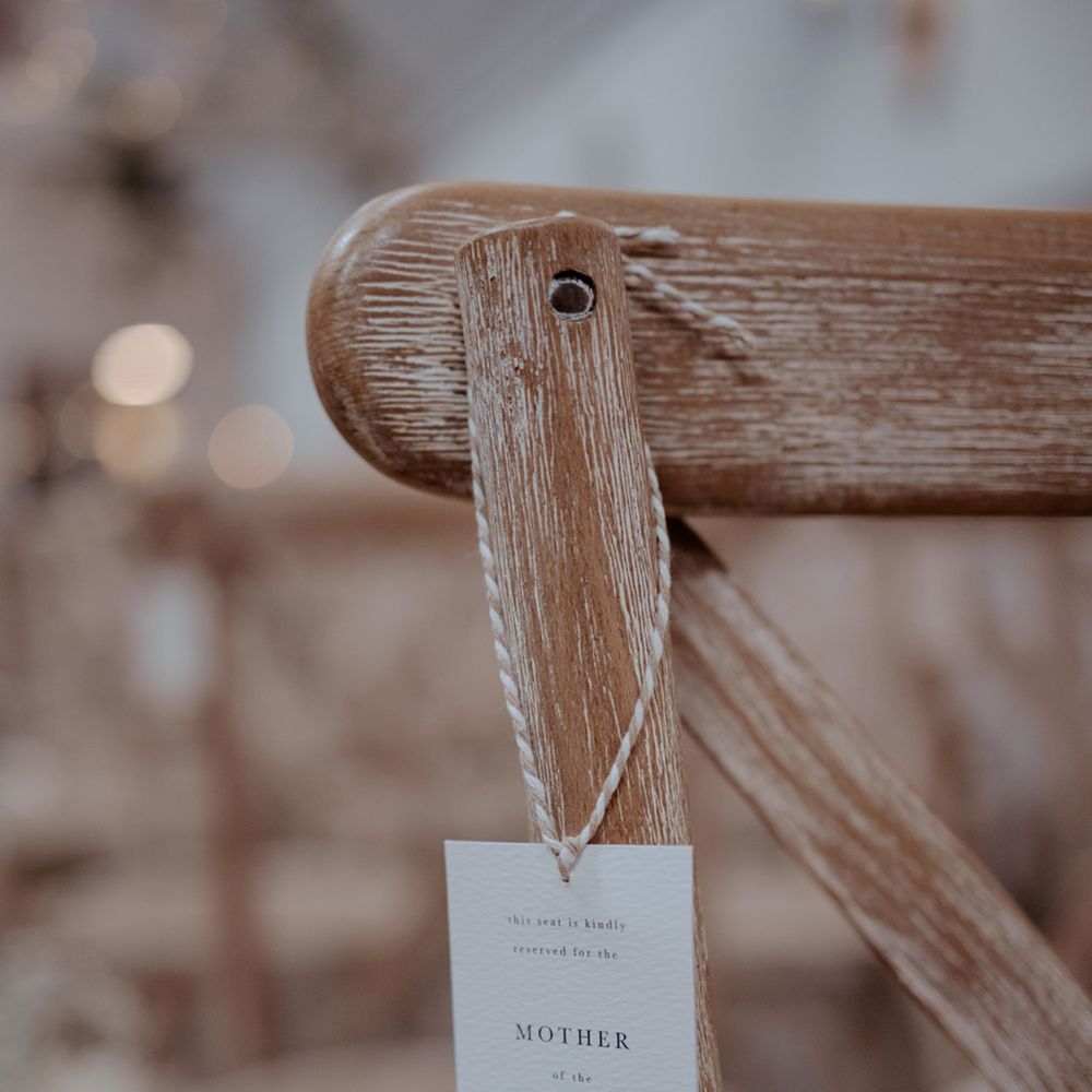 Minimal chair tag wedding chair decor reserving the seat for the mother of the groom 