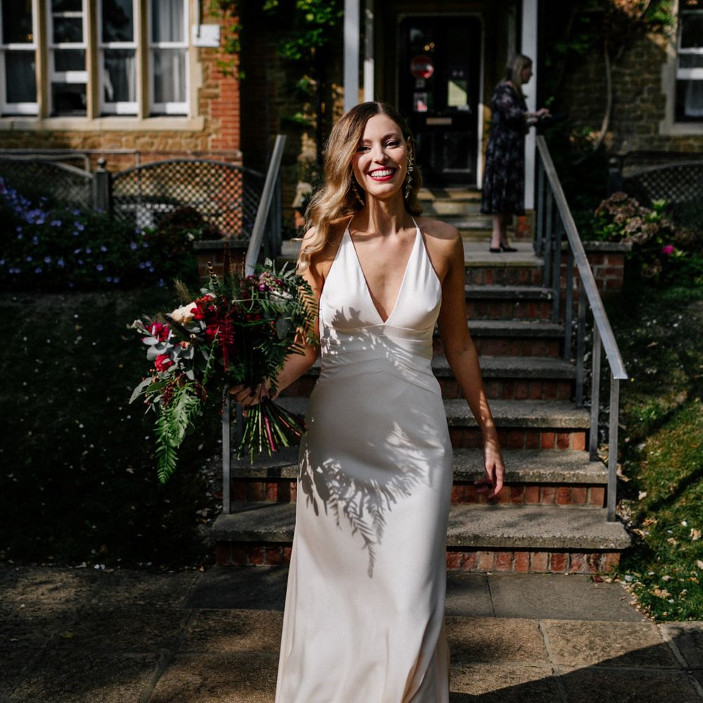 Bride in satin ASOS wedding dress at Micro wedding