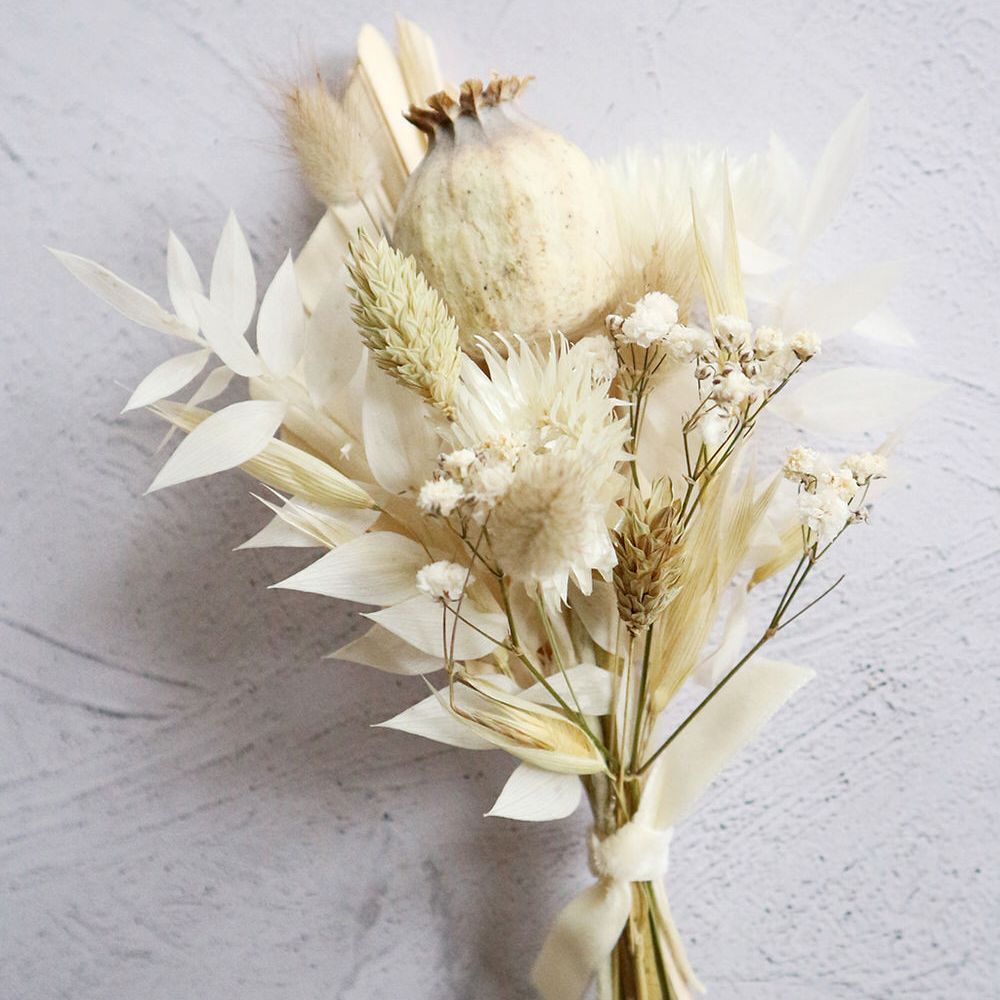 Pale dried flower wedding bouquet
