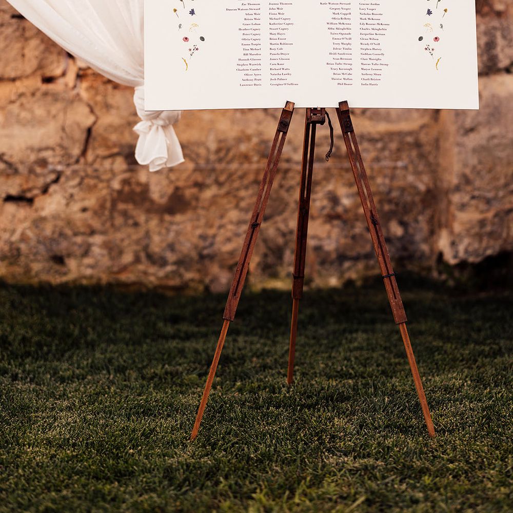 Simple wedding table plan/seating chart with small flower design