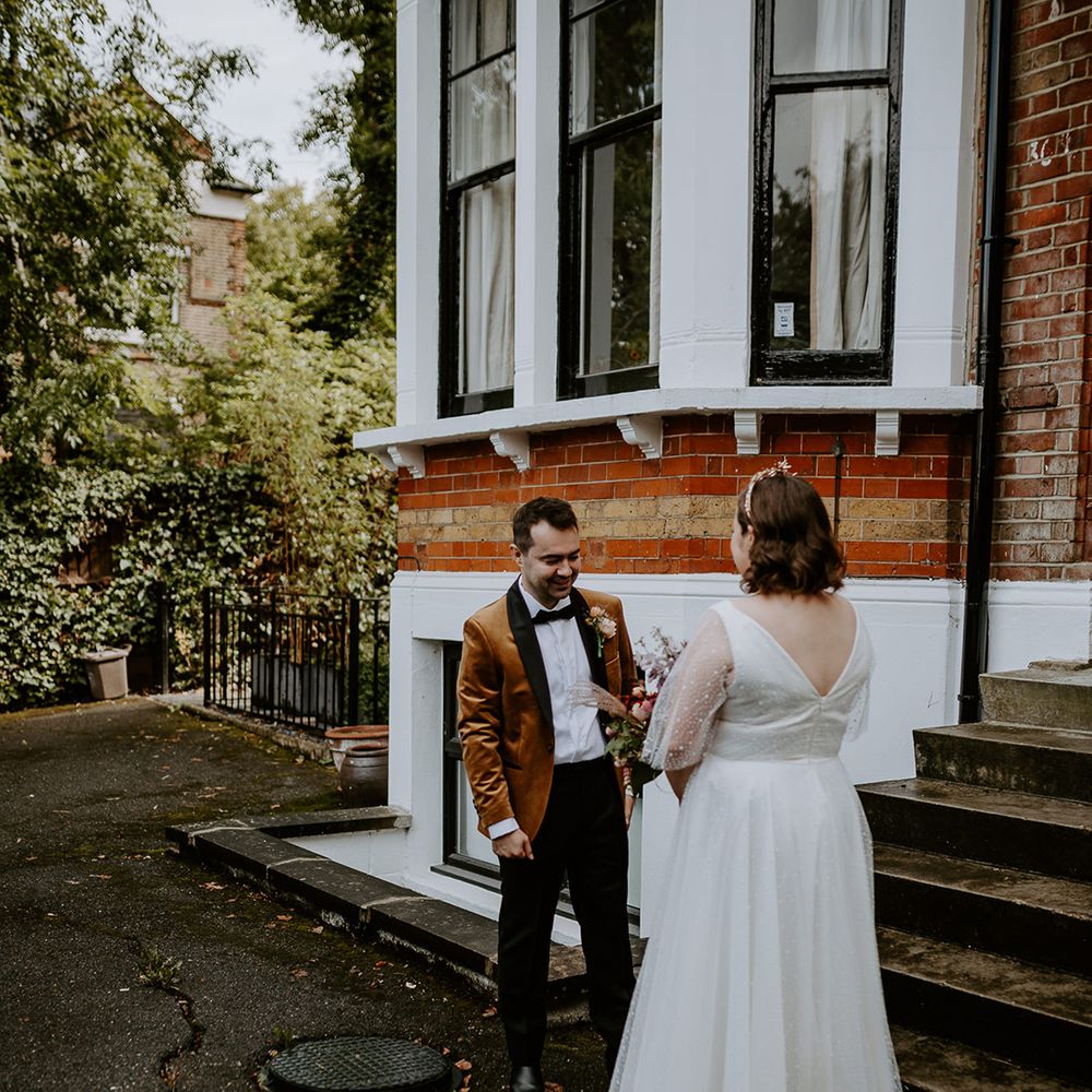 Bride and Groom do an emotional first look at home before their ceremony at The Asylum Chapel