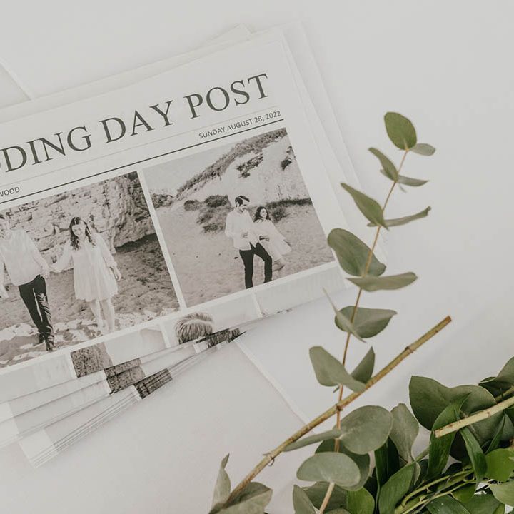 Personalised wedding newspaper created by the bride for the groom as a surprise present 