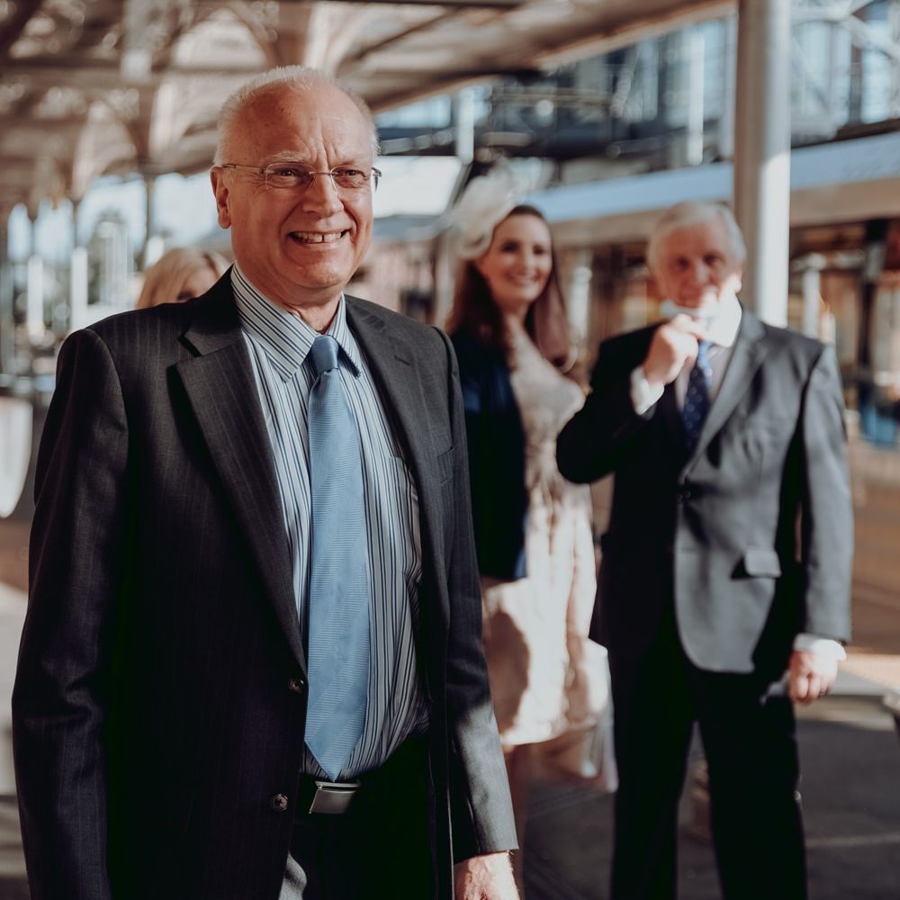 Wedding guests at the tram station for micro wedding 