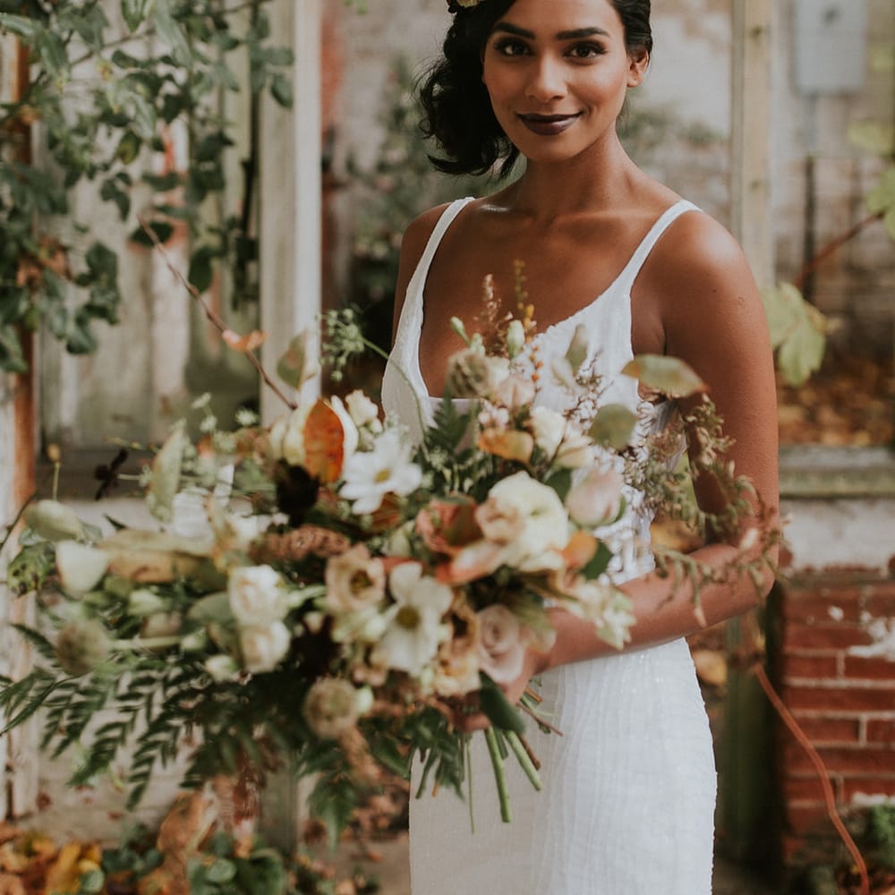 Beautiful bride with floral headdress 