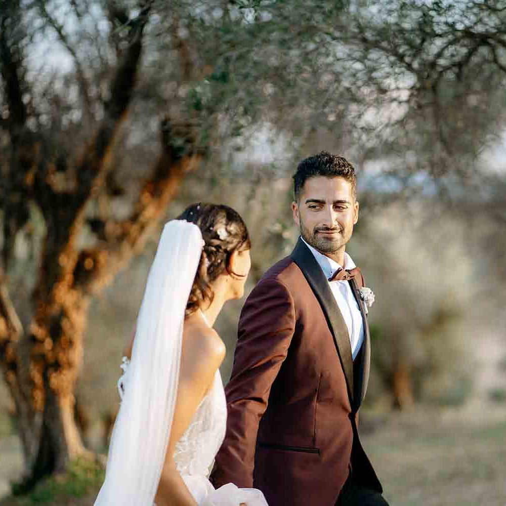 Bride and groom at romantic Italian wedding