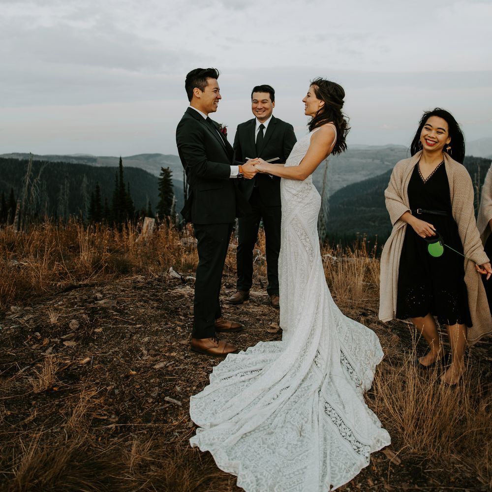 Bride & groom during elopement ceremony in Montana 