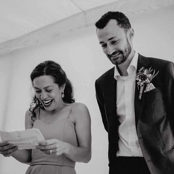 Black & white image of bride & groom