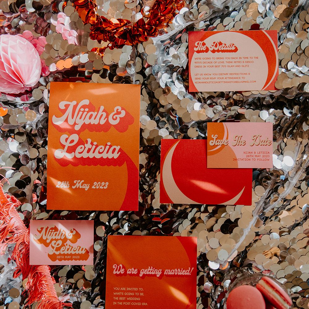 Red, pink and orange retro stationery suite by Luna And Sol Co. Designs 