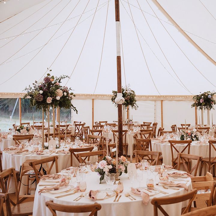 Casterston Grange Estate marquee wedding reception with blush pink theme wedding decor