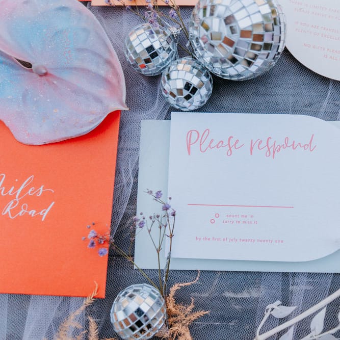 Pastel wedding stationery suite RSVP card