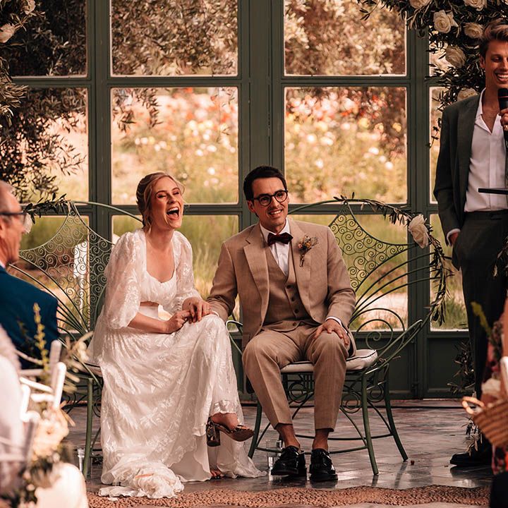 Three members of the wedding party stand up during the ceremony to read out their wedding speeches and readings 