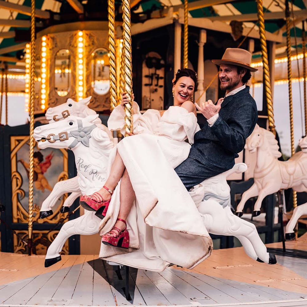Wedding carousel at carinval style wedding at Preston Court wedding venue 