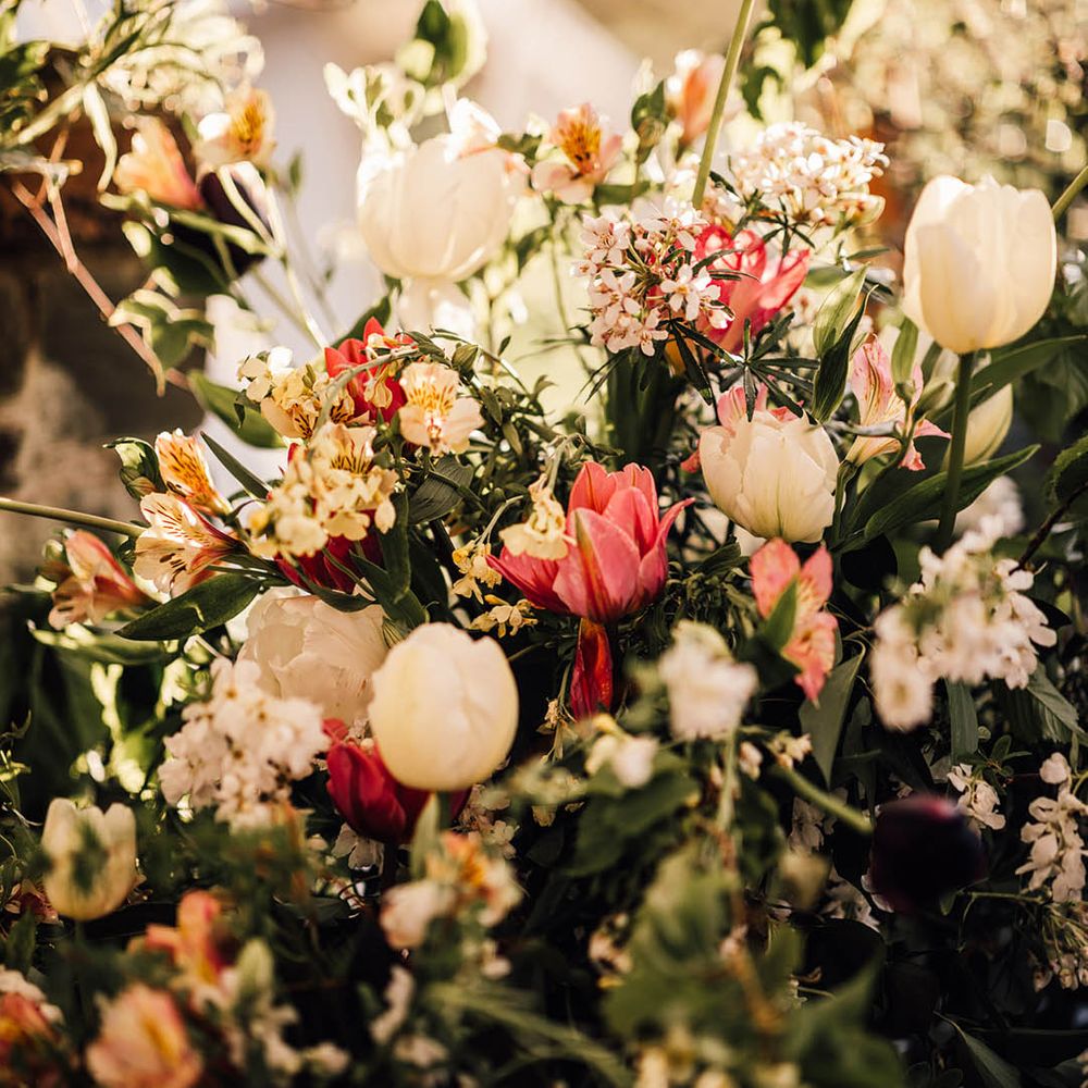 Tulips and other spring wedding flowers for marquee wedding 
