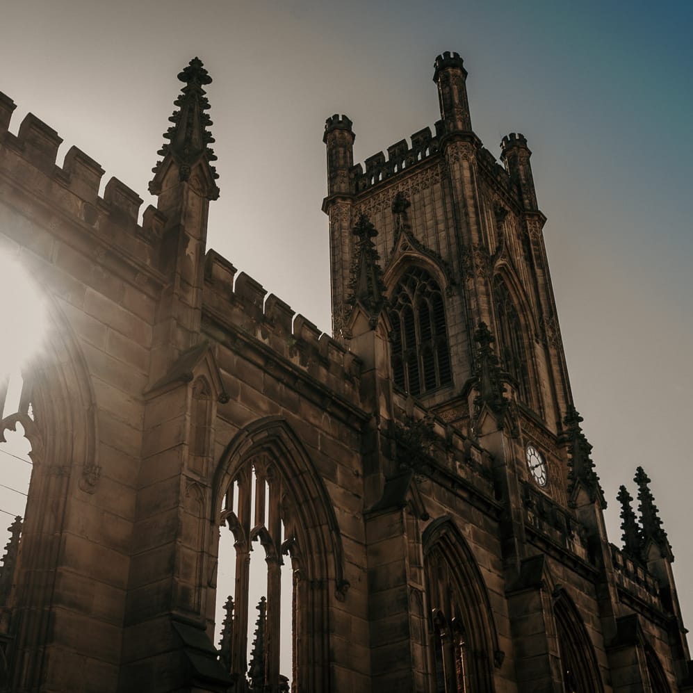 Steeple at St Luke's bombed out church in Liverpool 