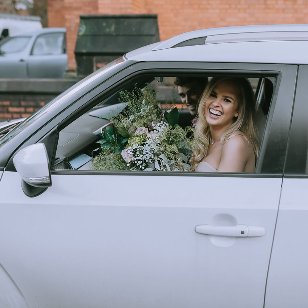 Bride arrives at micro wedding in Liverpool
