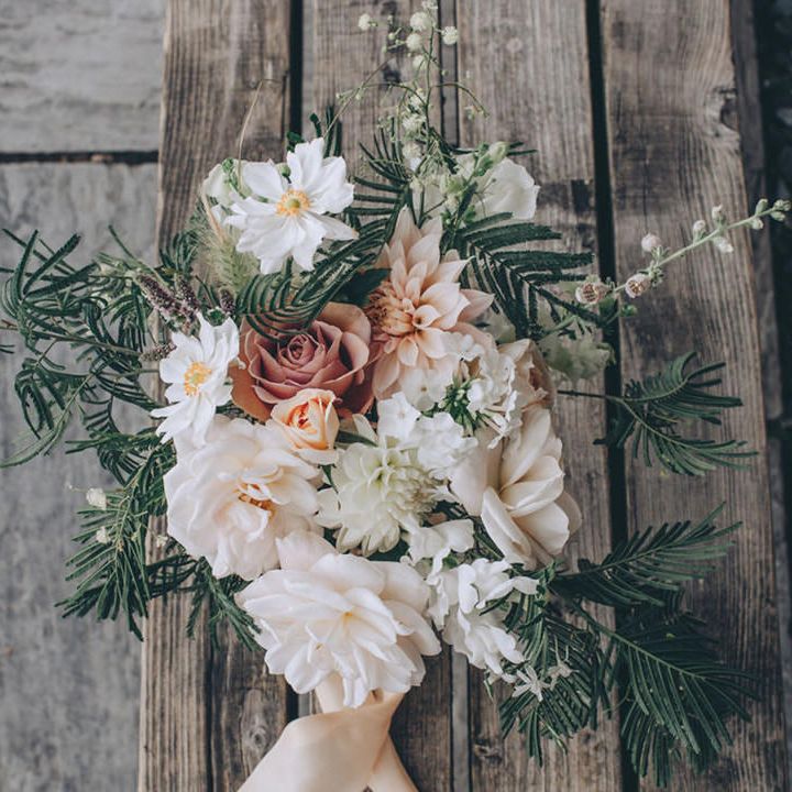 Blush and white wedding bouquet for bride