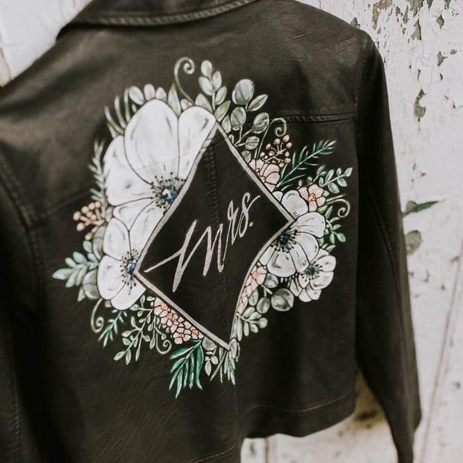 personalised hand painted leather jacket bridal coverup 
