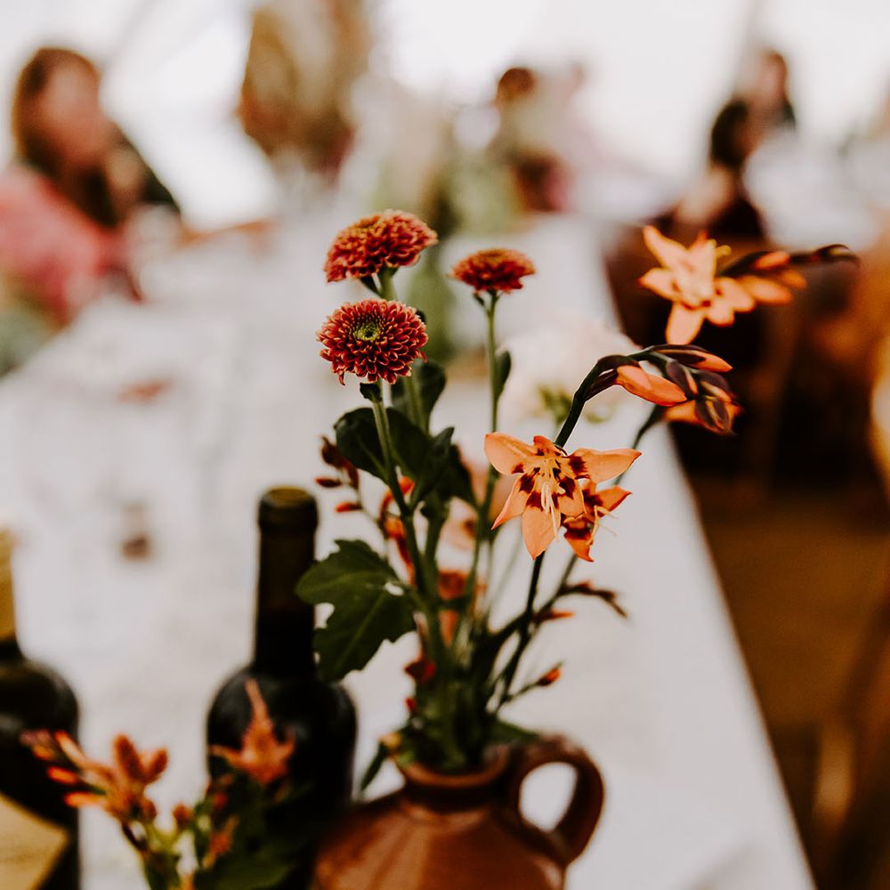Colourful floral arrangements in small vase 