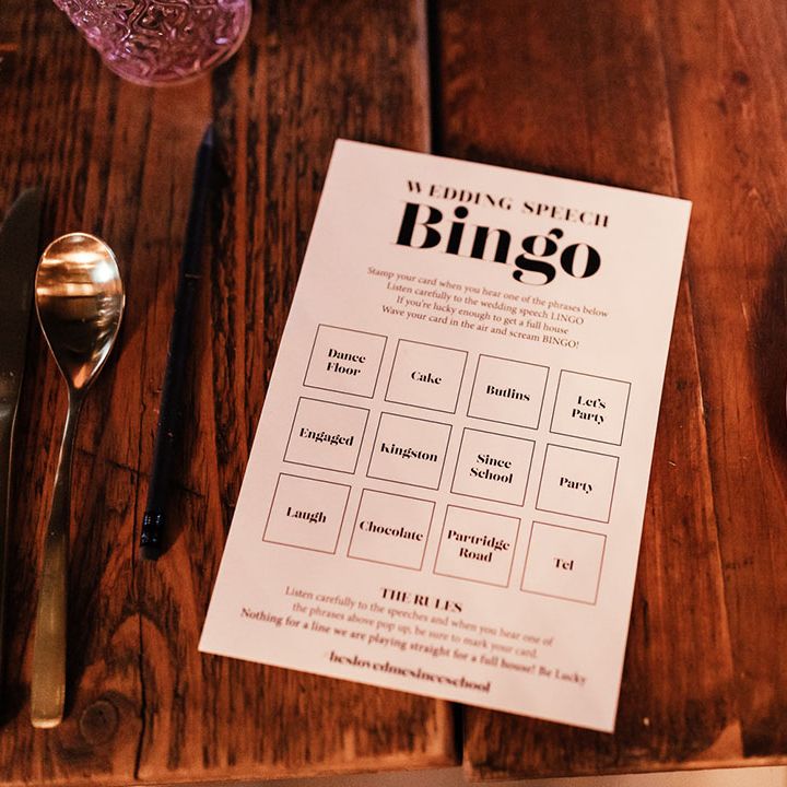 Wedding speech bingo card fun wedding entertainment idea