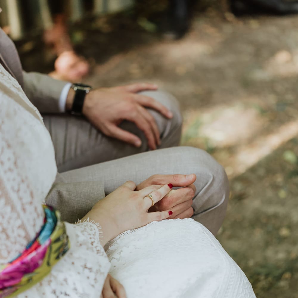 bride and groom holding hands at destination wedding in Italy