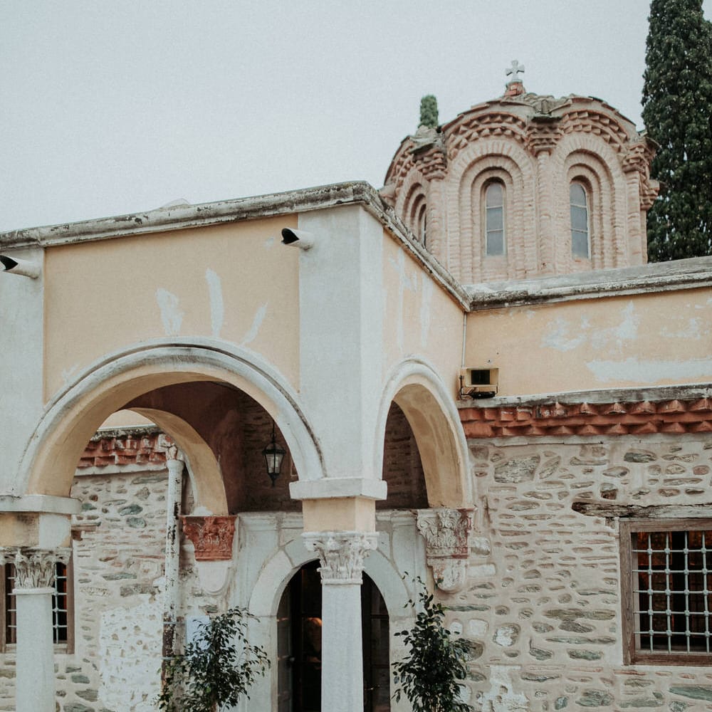 The couple were married in a small greek church