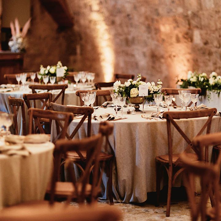 Wedding venue at French Chateau complete with white classic florals