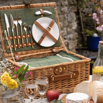 Sage green tweed picnic hamper in light willow 