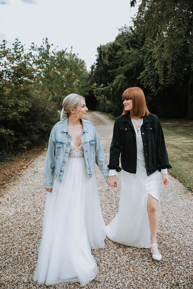 wedding dress with denim jacket 27 Bridal Jackets for Major Cool Girl Vibes on Your Wedding Day