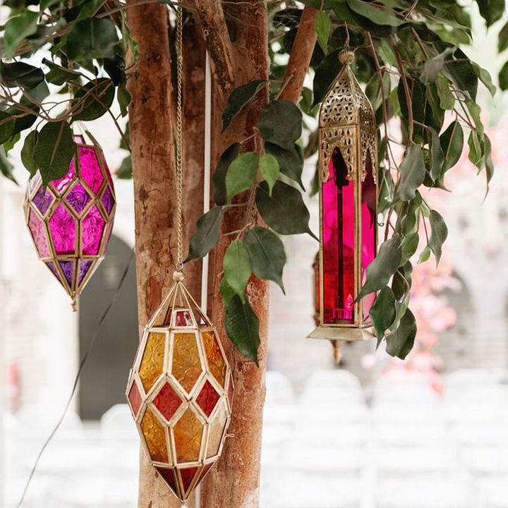 Authentic colourful Moroccan lanterns decorating the wedding venue 