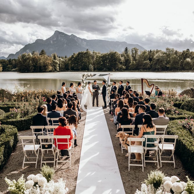 Intimate wedding ceremony at Salzburg, Austria destination wedding 
