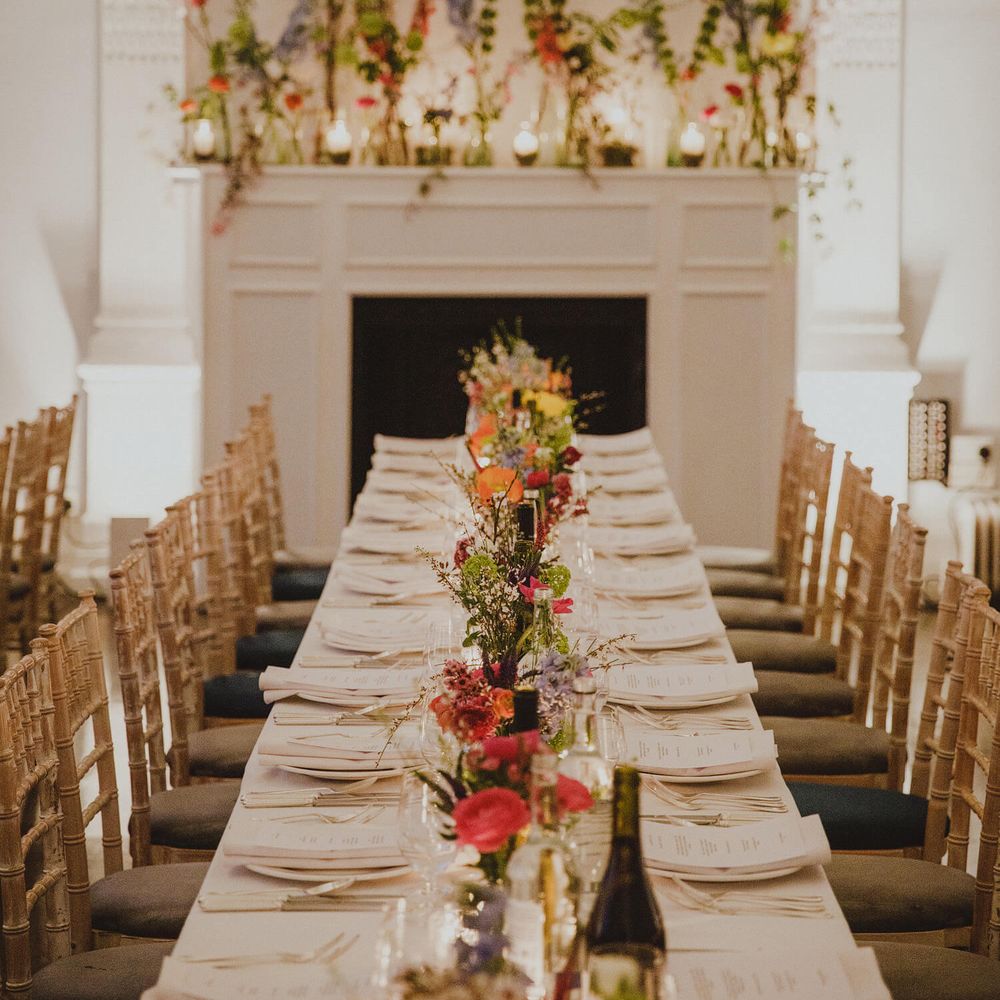 Wedding Banquet Tables & Bright Flowers